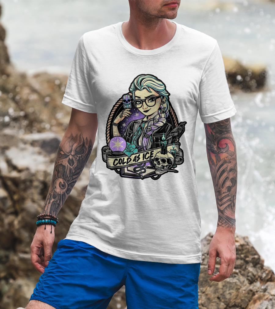 Frozen Elsa Cold As Ice Skull Raven Gothic Elements T-Shirt