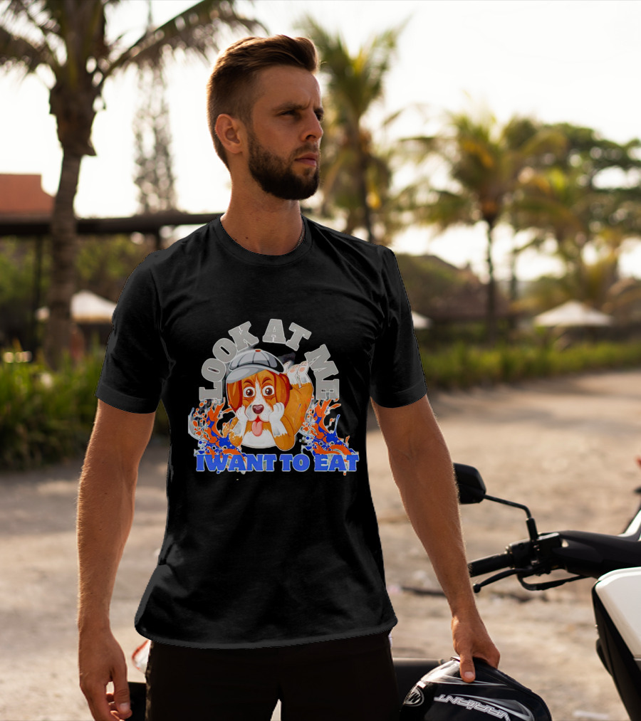 Look At Me I Want To Eat Cute Dog With Cap Splash Graphics T-Shirt