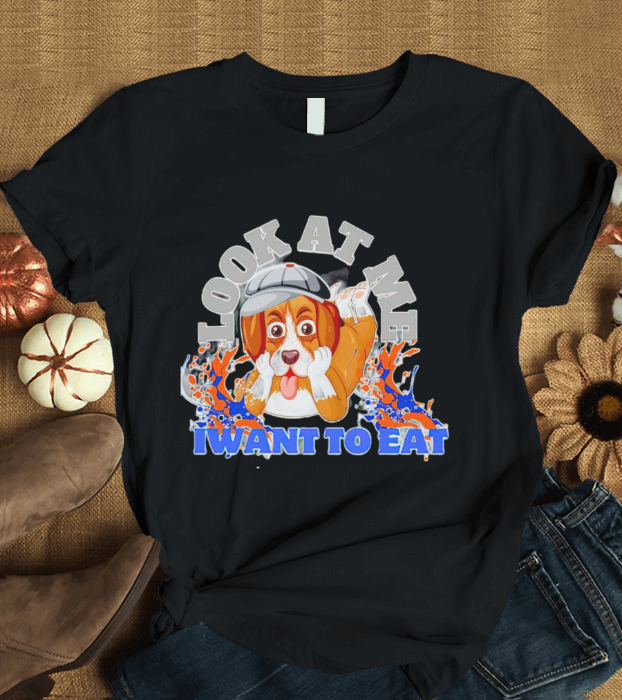 Look At Me I Want To Eat Cute Dog With Cap Splash Graphics T-Shirt