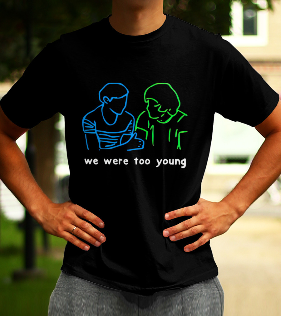 We Were Too Young Neon Outline Two People Conversation T-Shirt