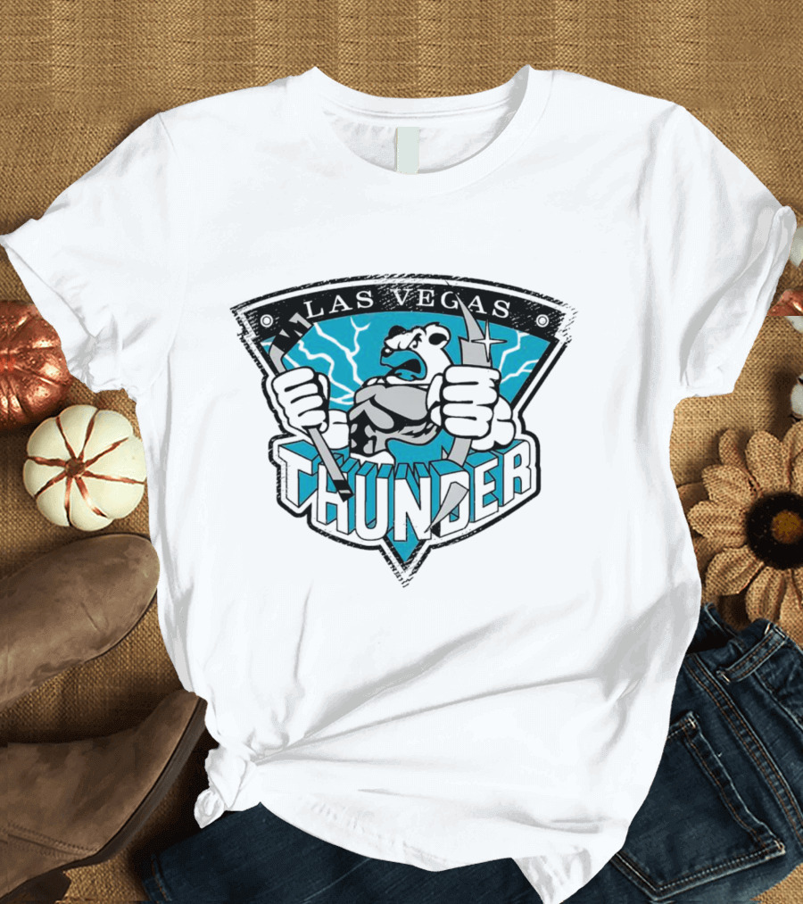Las Vegas Thunder Hockey Bear With Lightning And Sticks T-Shirt