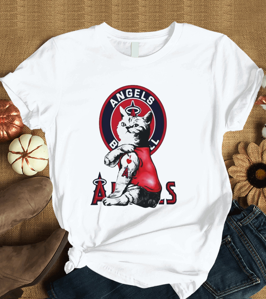 Tattoo Cat Los Angeles Angels Baseball Logo I Love Angels T-Shirt