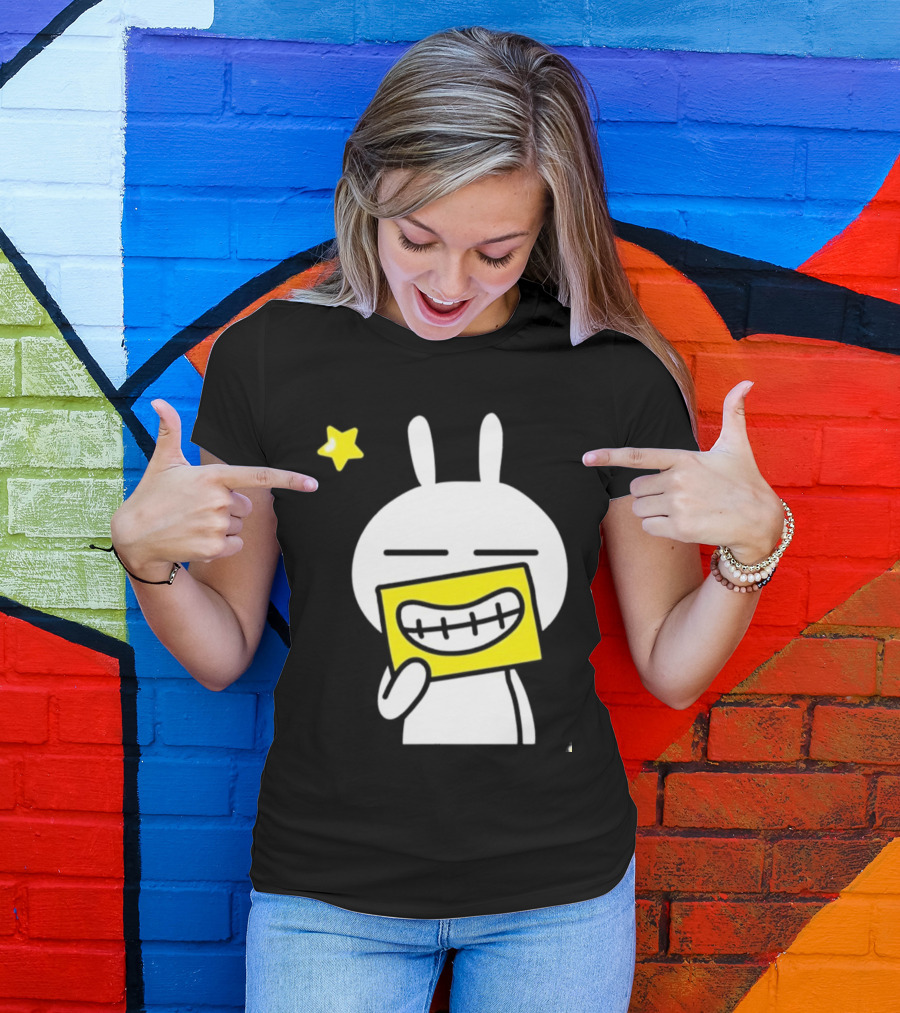 Tuzki Holding Fake Smile Cartoon Character With Star T-Shirt