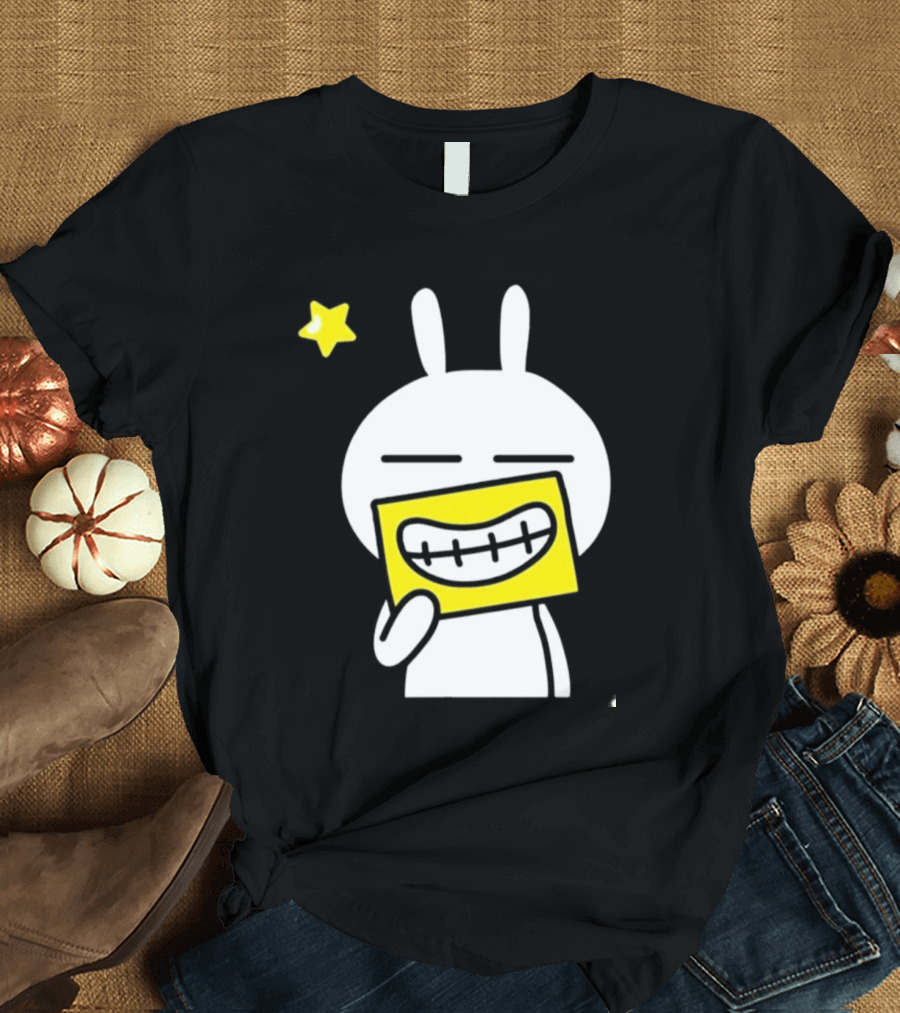 Tuzki Holding Fake Smile Cartoon Character With Star T-Shirt