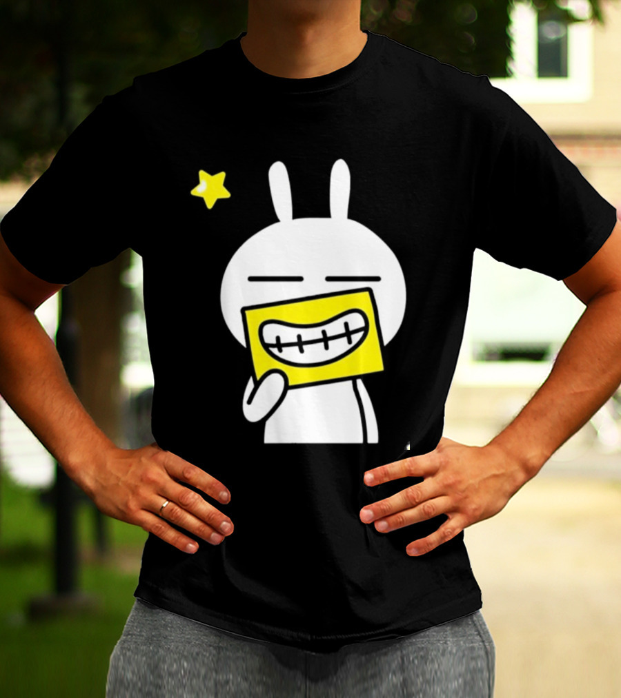 Tuzki Holding Fake Smile Cartoon Character With Star T-Shirt