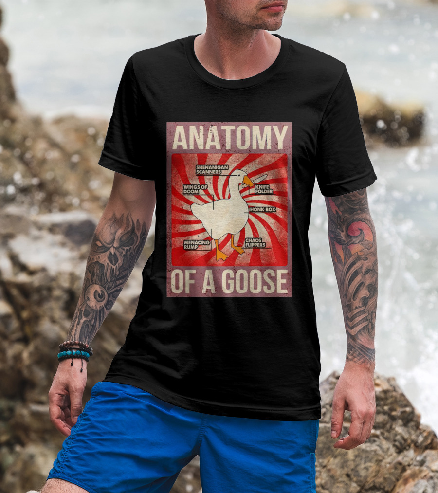 Anatomy Of A Goose Shenanigan Scanners Wings Of Doom Knife Folder Honk Box Menacing Rump Chaos Flippers T-Shirt