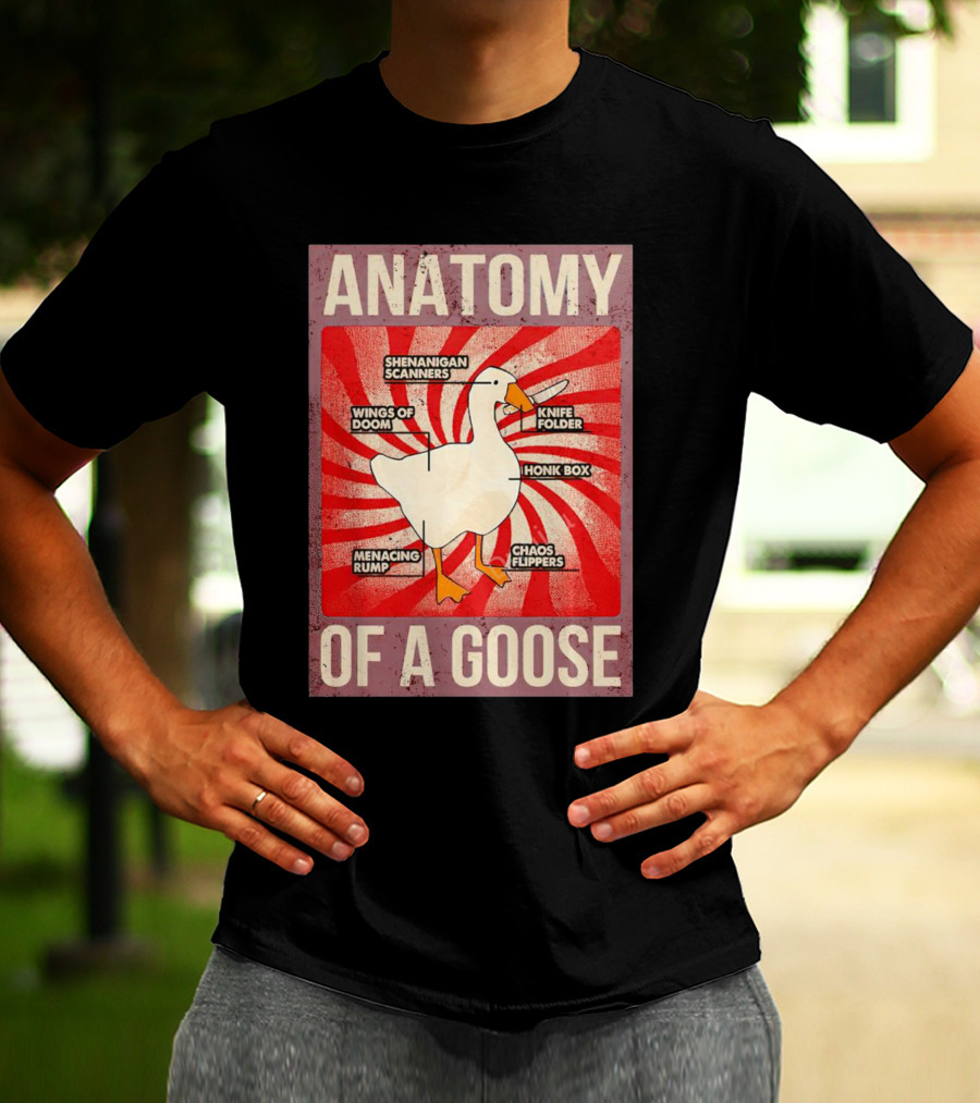 Anatomy Of A Goose Shenanigan Scanners Wings Of Doom Knife Folder Honk Box Menacing Rump Chaos Flippers T-Shirt