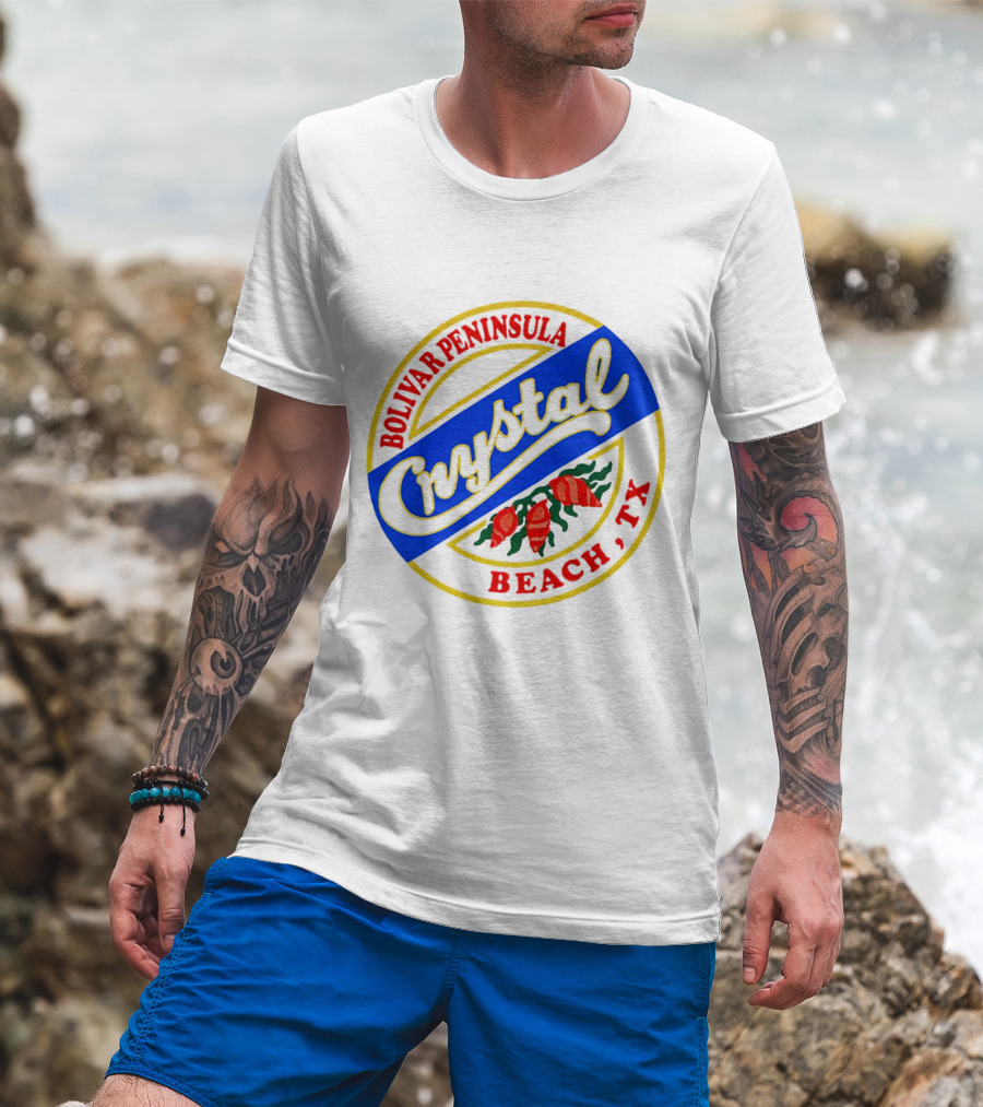 Bolivar Peninsula Crystal Beach TX Shells Circle Badge T-Shirt