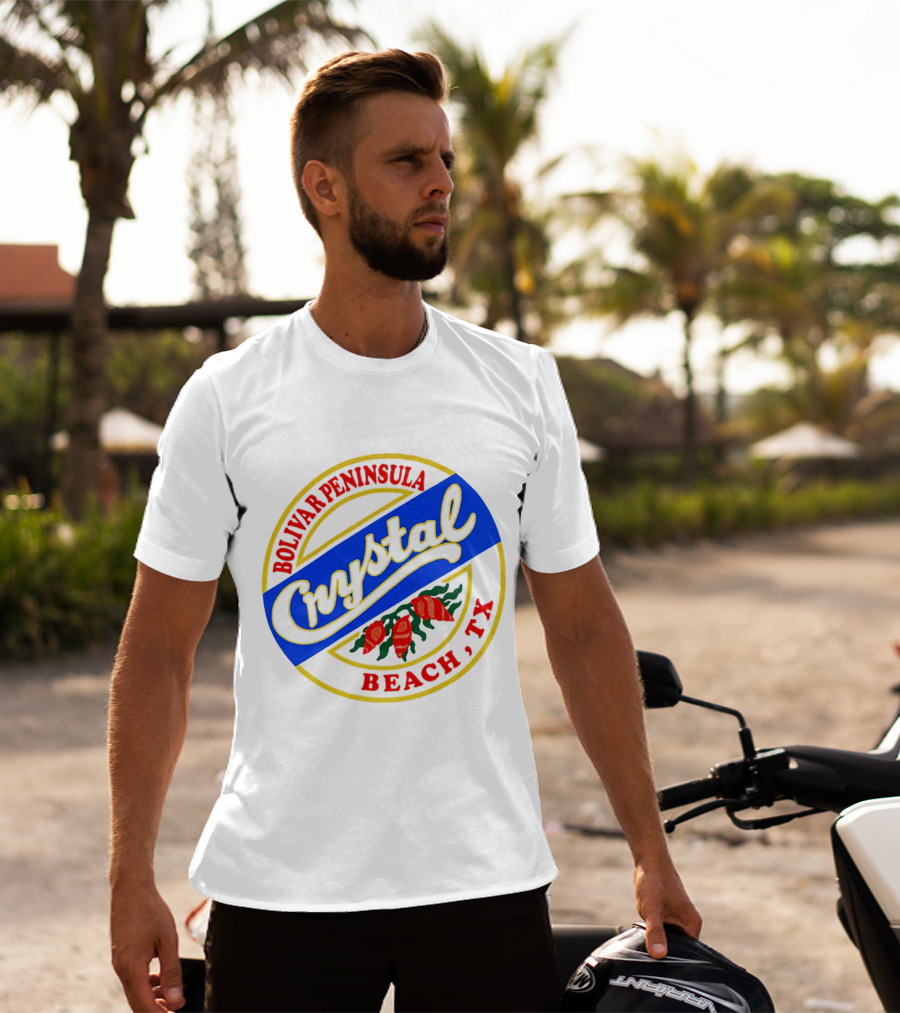 Bolivar Peninsula Crystal Beach TX Shells Circle Badge T-Shirt