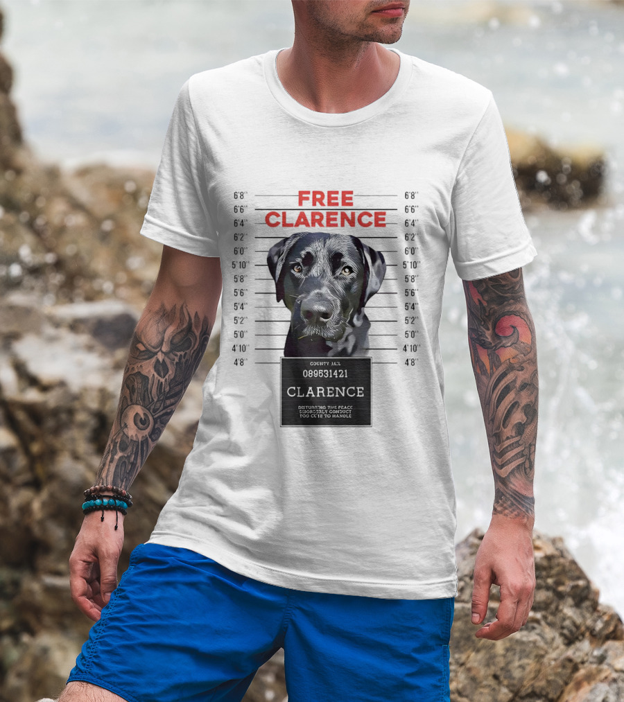 Free Clarence Mugshot Dog T-Shirt
