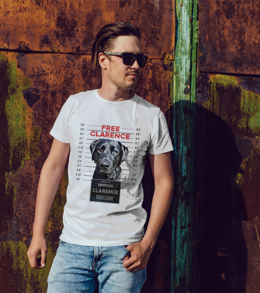 Free Clarence Mugshot Dog T-Shirt