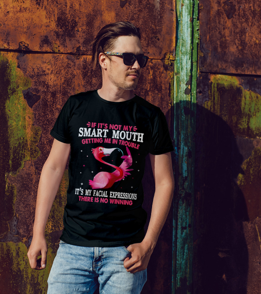 If It's Not My Smart Mouth Getting Me In Trouble It's My Facial Expressions There Is No Winning Flamingo T-Shirt
