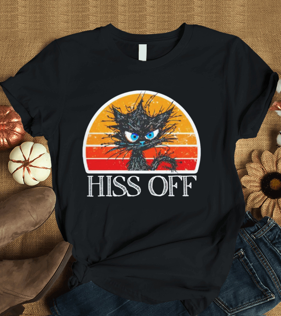 Hiss Off Funny Black Cat Vintage Sunset T-Shirt