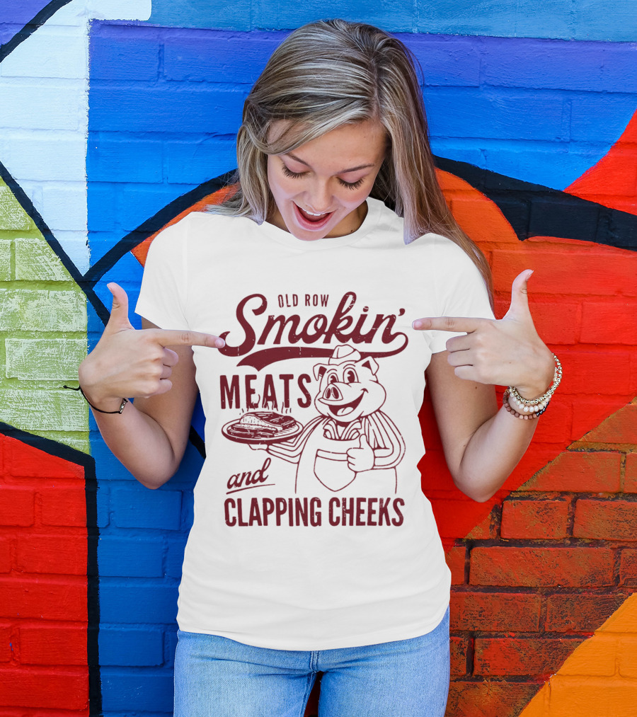 Old Row Smokin' Meats And Clapping Cheeks Pig With Tray T-Shirt