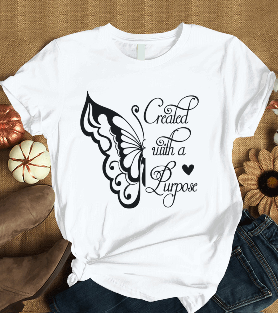 Created With A Purpose Butterfly Heart T-Shirt