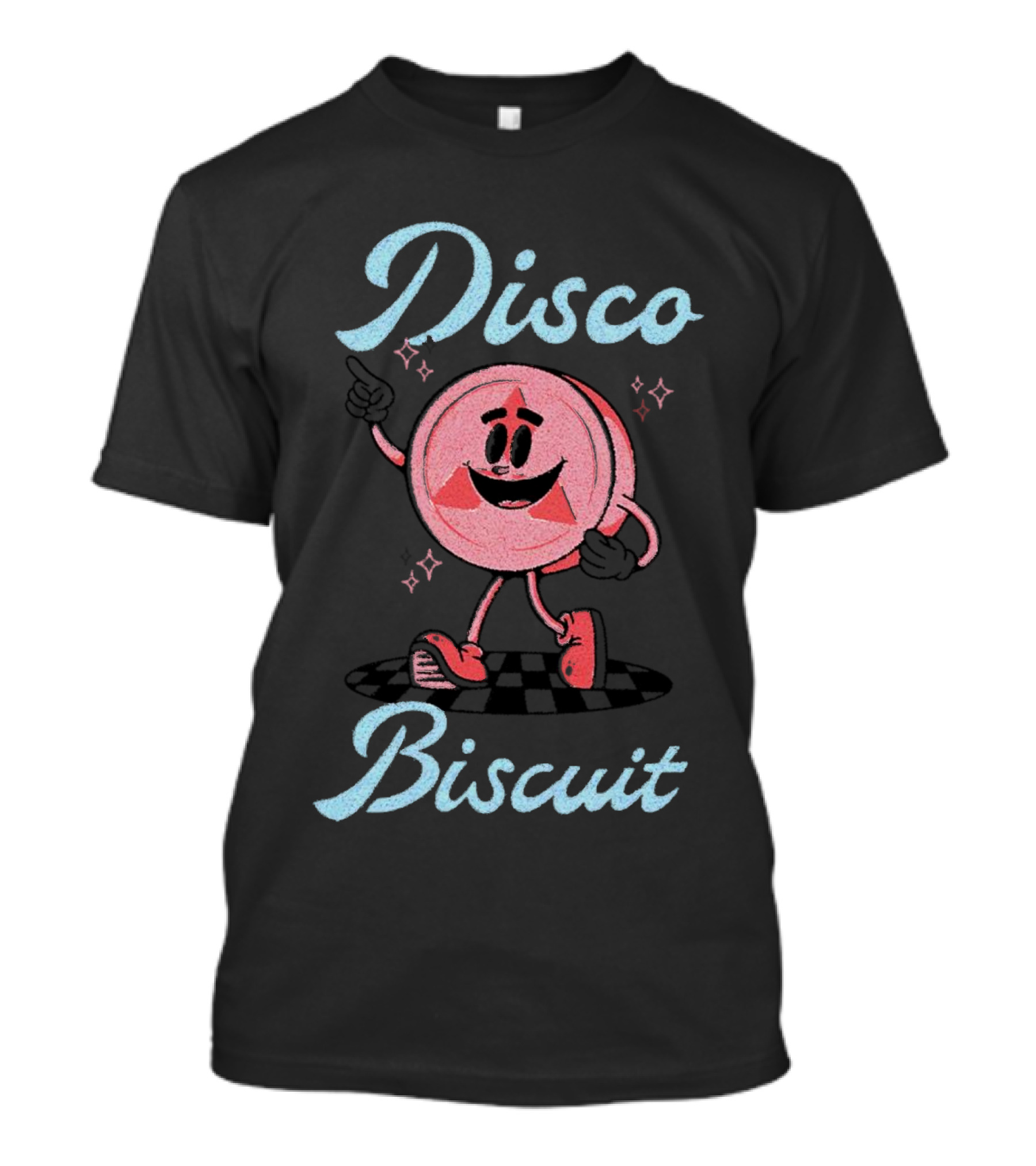 Disco Biscuit Dancing Cartoon Style On Checkered Floor T-Shirt