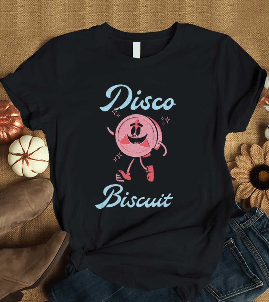 Disco Biscuit Dancing Cartoon Style On Checkered Floor T-Shirt