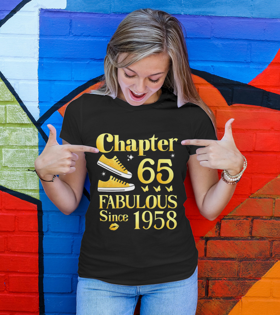Chapter 65 Fabulous Since 1958 With Golden Sneakers And Butterflies T-Shirt