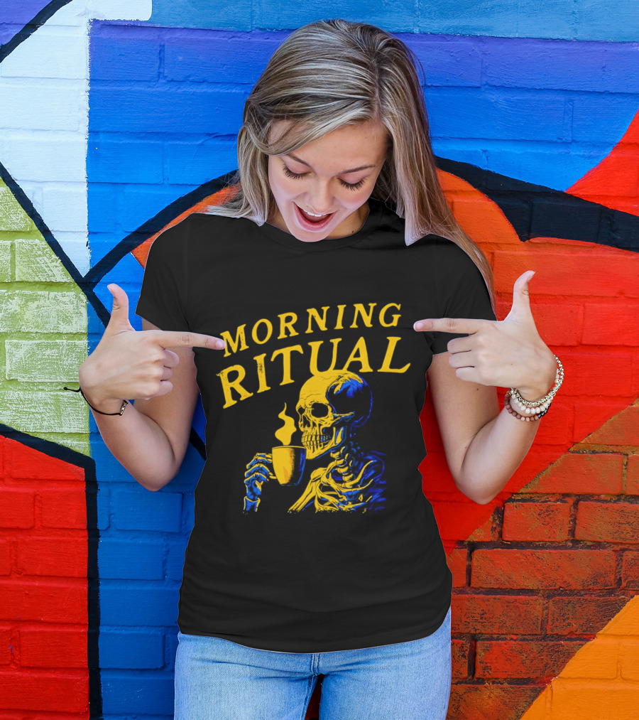 Morning Ritual Skeleton Coffee Cup T-Shirt