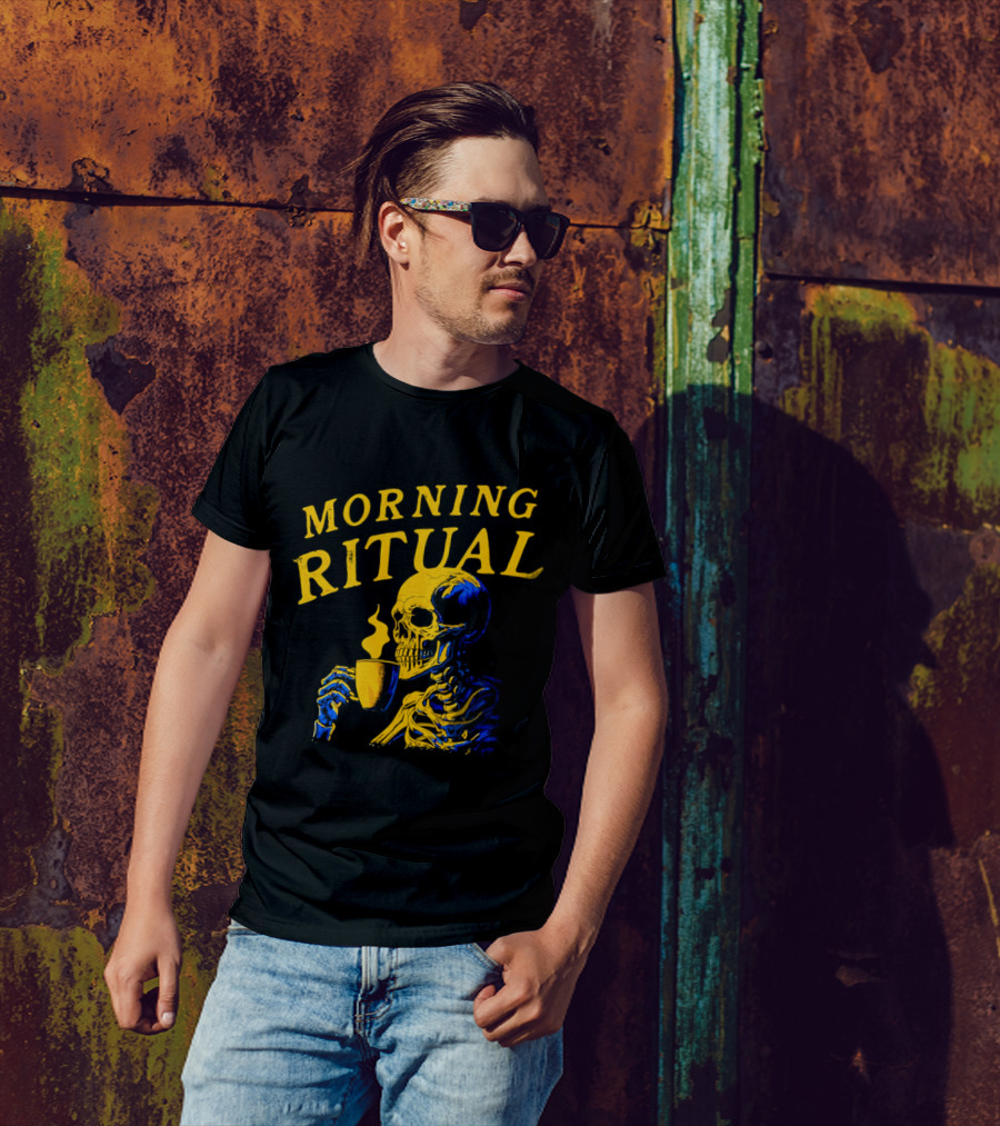 Morning Ritual Skeleton Coffee Cup T-Shirt