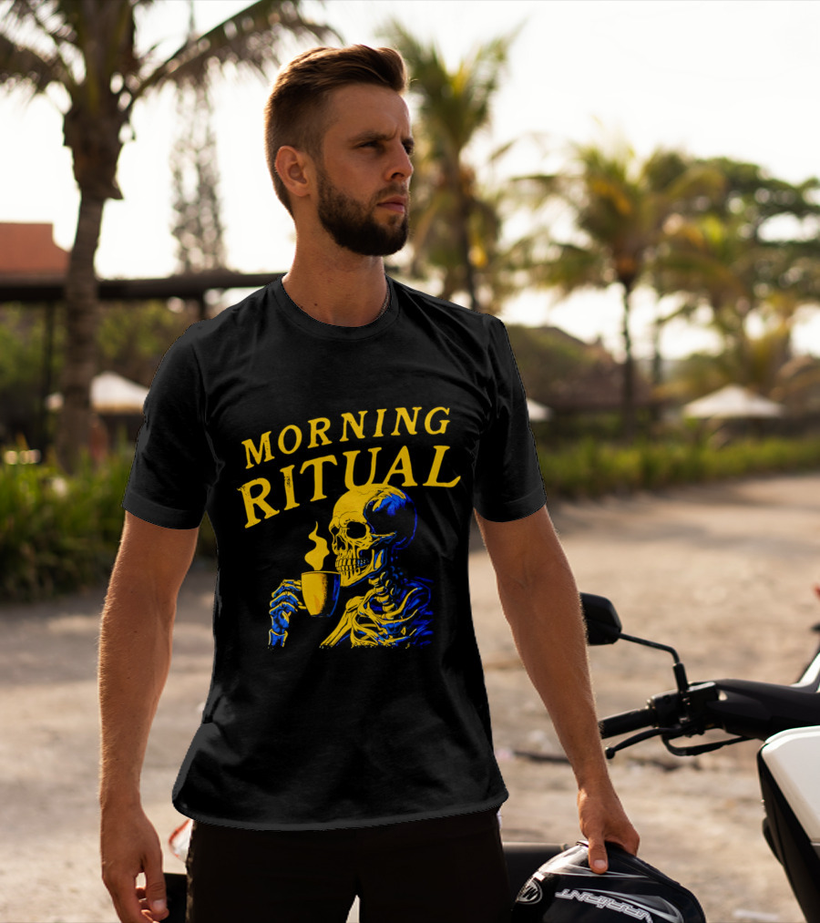 Morning Ritual Skeleton Coffee Cup T-Shirt