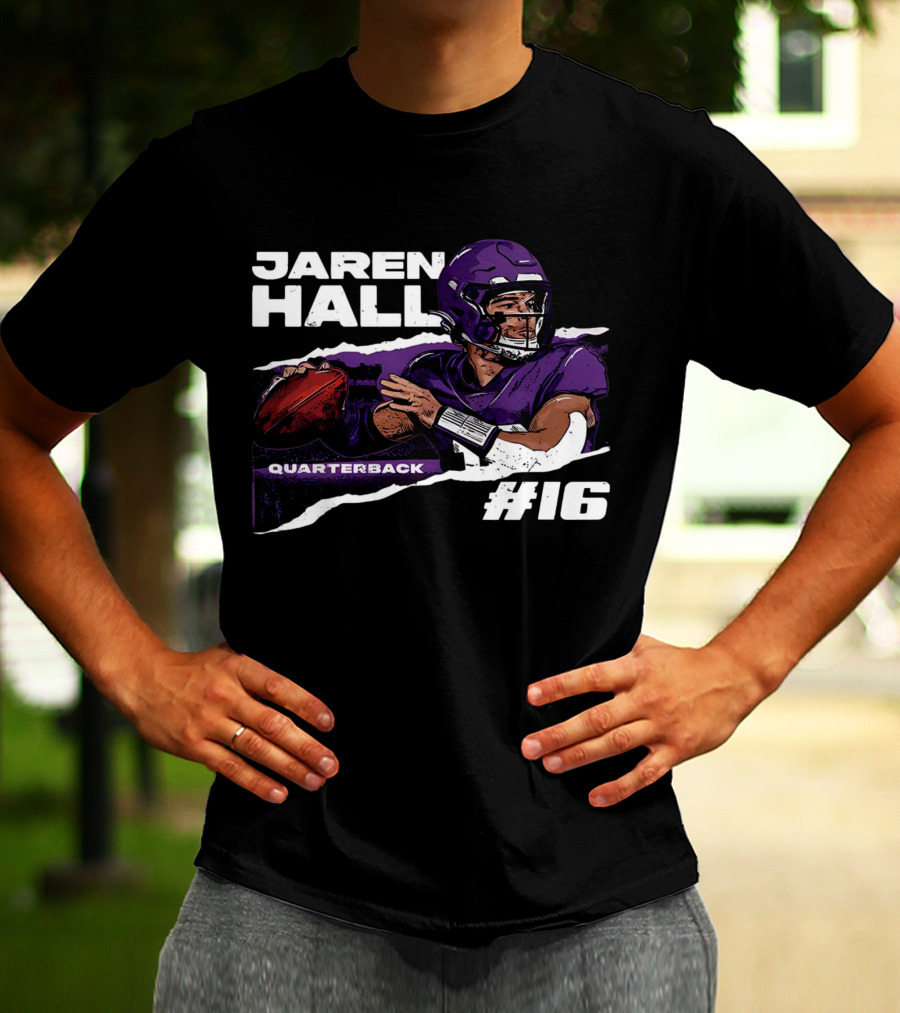 Jaren Hall Minnesota Quarterback #16 Torn Football T-Shirt