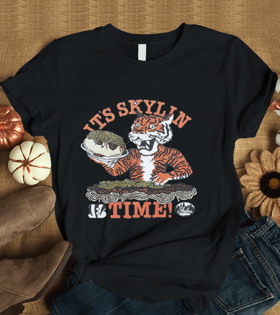 Its Skyline Time Cincinnati Bengals Tiger With Chili And Spaghetti T-Shirt