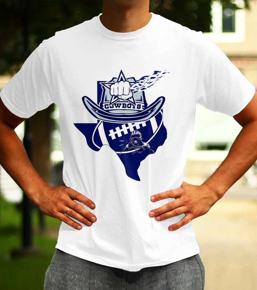 Texas Cowboys Star Hat Fist Football Map T-Shirt