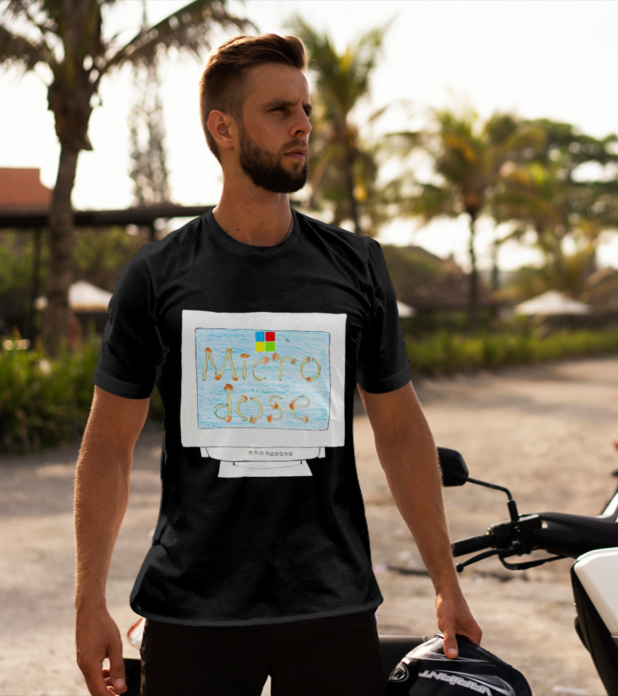 Microdose Windows Parody With Magic Mushrooms On Vintage Computer Screen T-Shirt