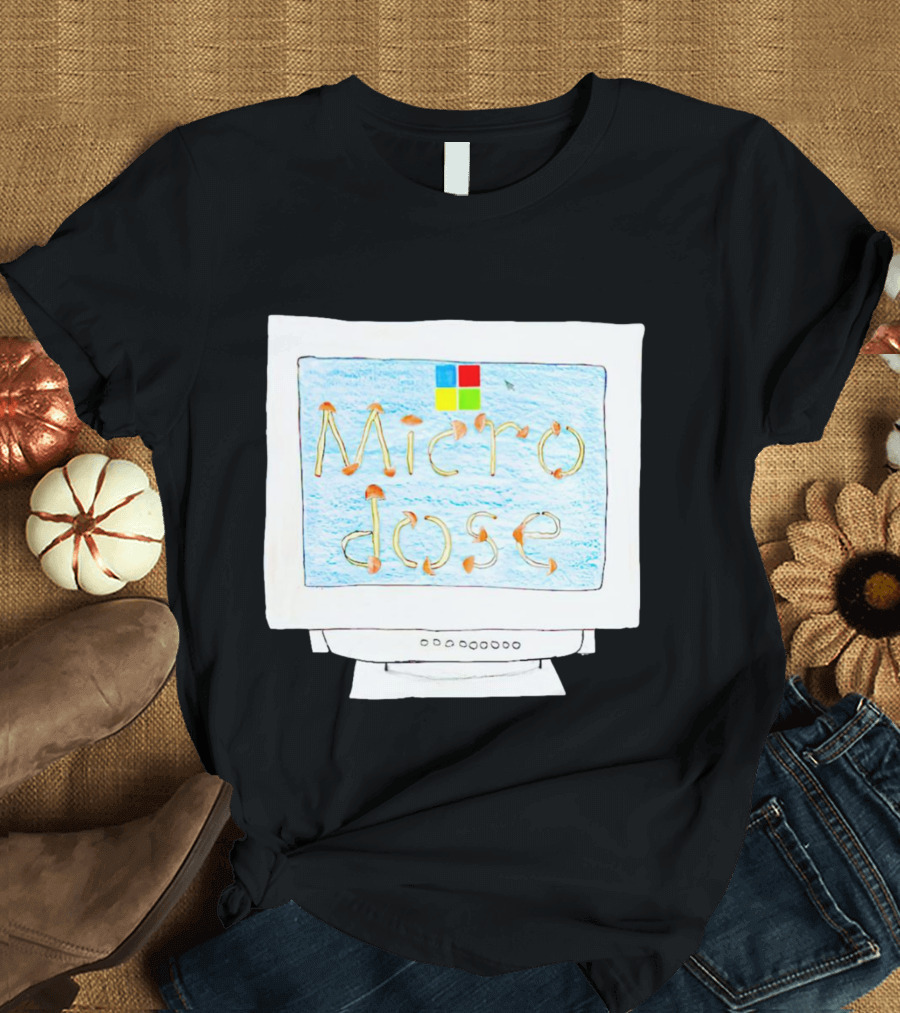 Microdose Windows Parody With Magic Mushrooms On Vintage Computer Screen T-Shirt
