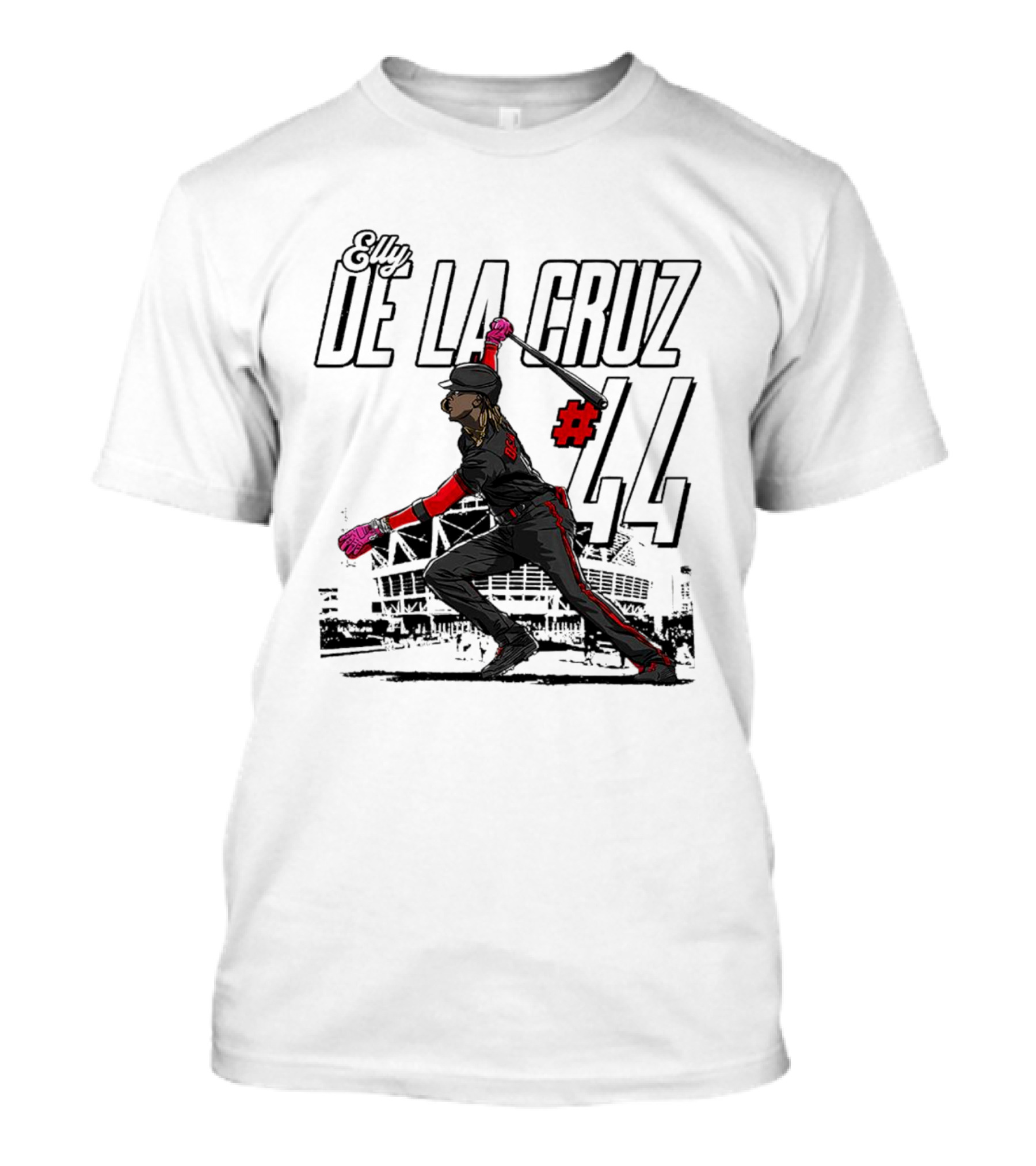 Elly De La Cruz #44 Cincinnati Reds MLBPA Action Pose Stadium Background T-Shirt