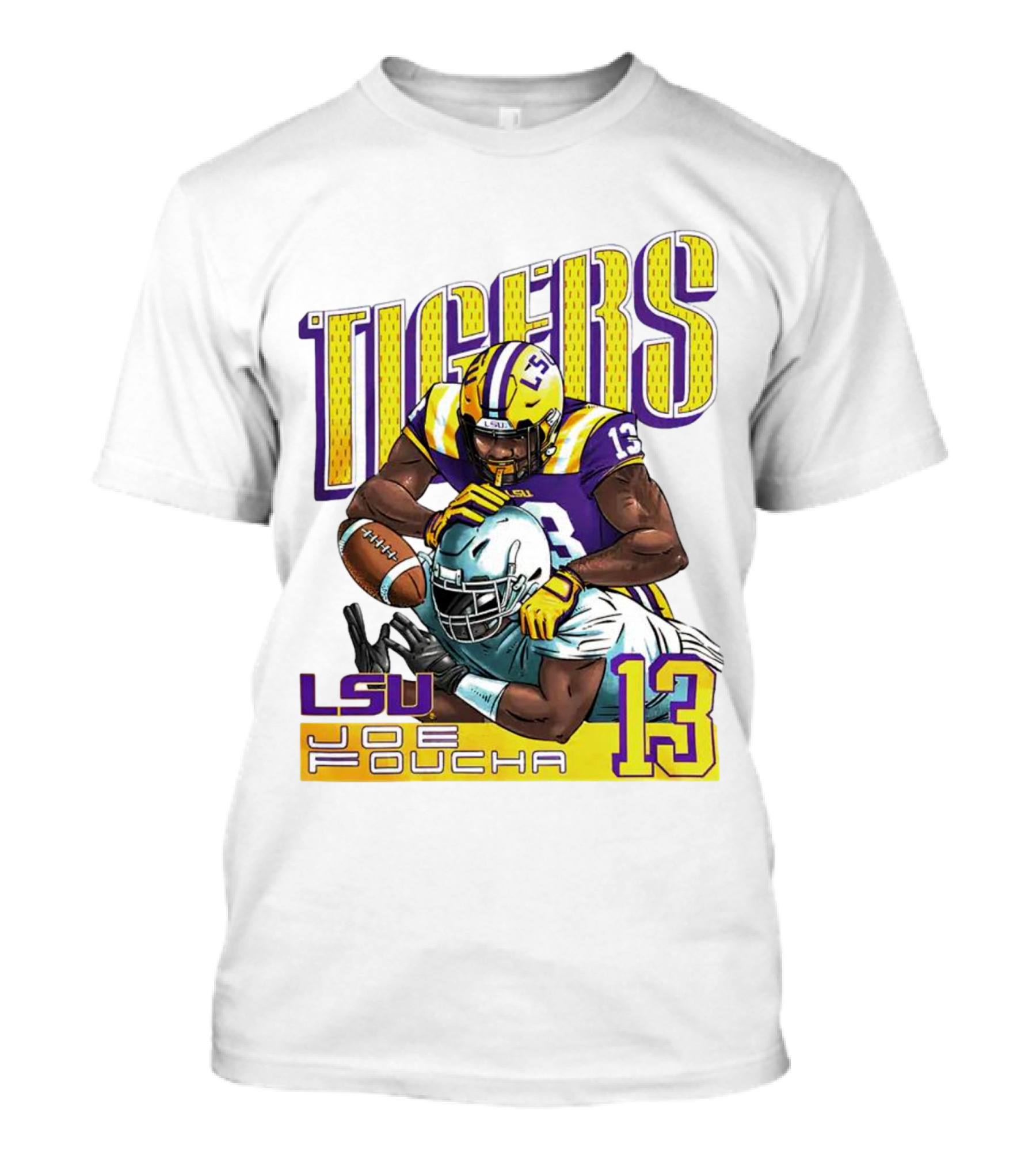 LSU Tigers Joe Foucha 13 Football Tackle T-Shirt