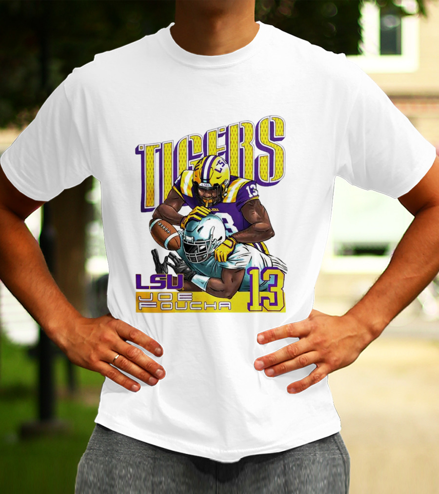 LSU Tigers Joe Foucha 13 Football Tackle T-Shirt