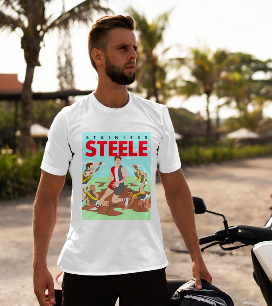 Stainless Steele AFL Football Hero In Action On Muddy Field T-Shirt