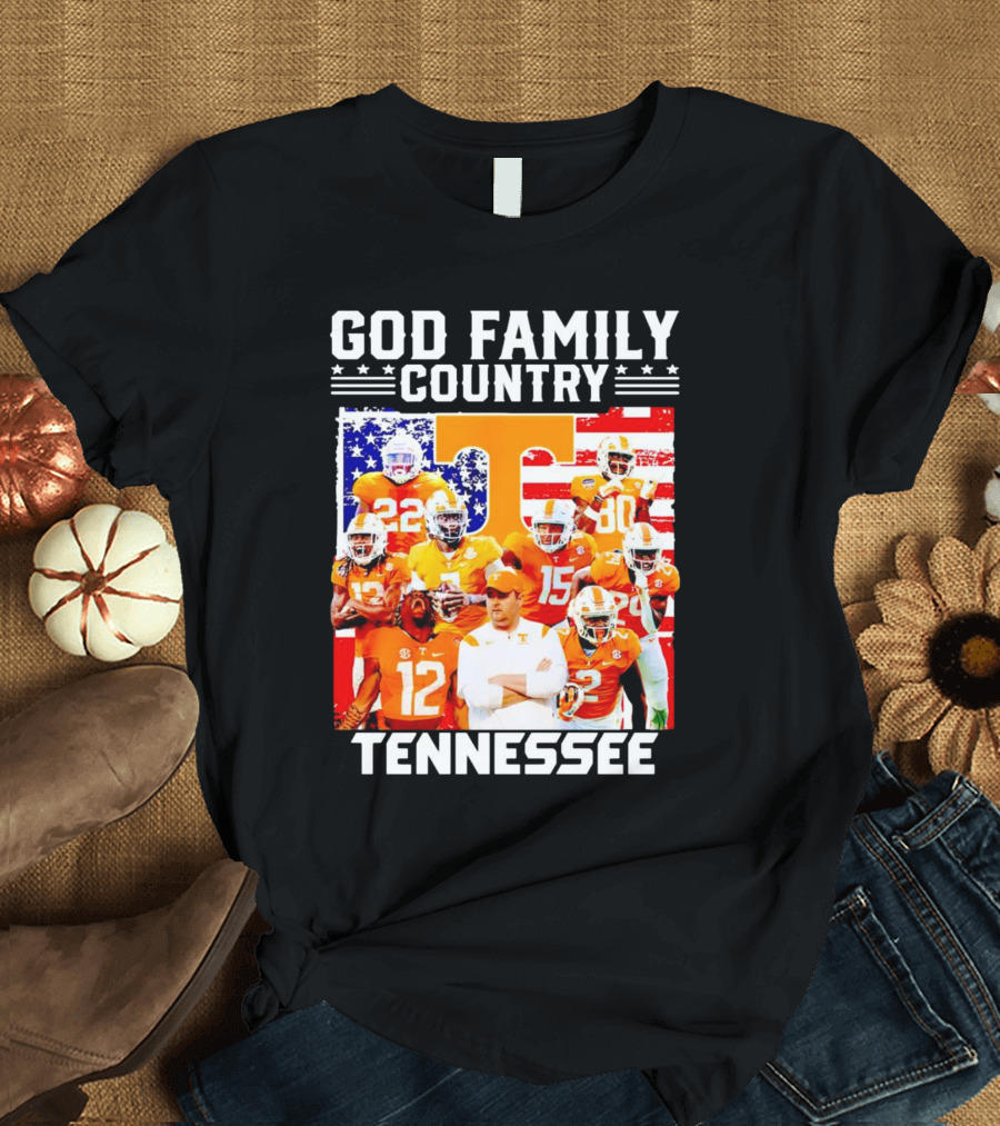 God Family Country Tennessee Volunteers Football American Flag T-Shirt