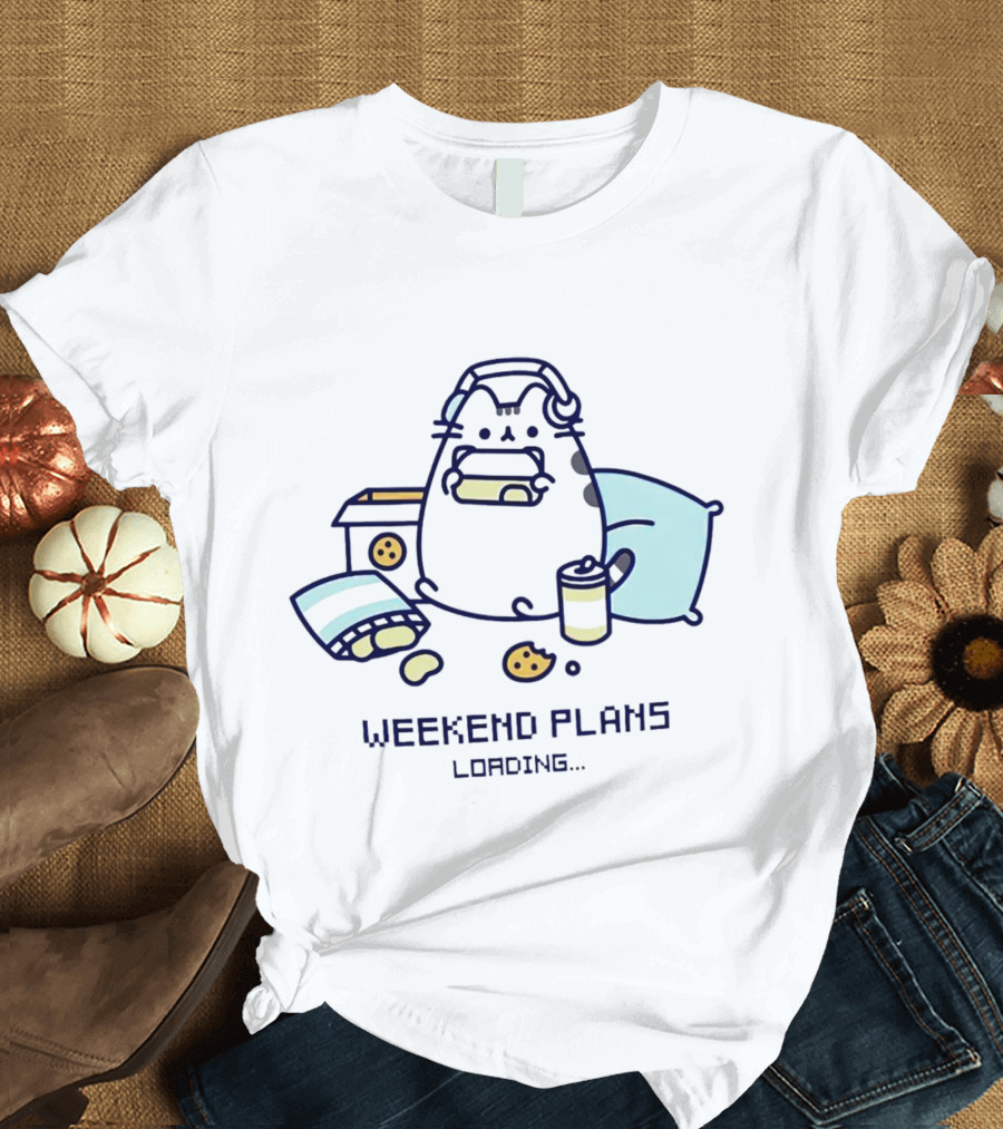 Weekend Plans Loading Pusheen Cat Snacks And Headphones T-Shirt