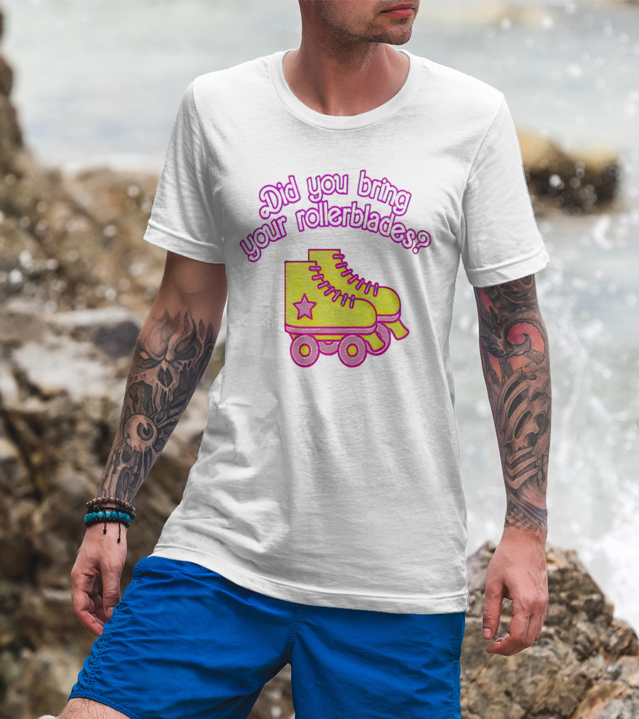 Did You Bring Your Rollerblades Retro Neon Yellow Pink Star Roller Skates T-Shirt