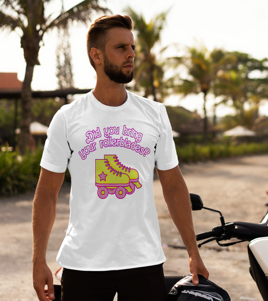Did You Bring Your Rollerblades Retro Neon Yellow Pink Star Roller Skates T-Shirt