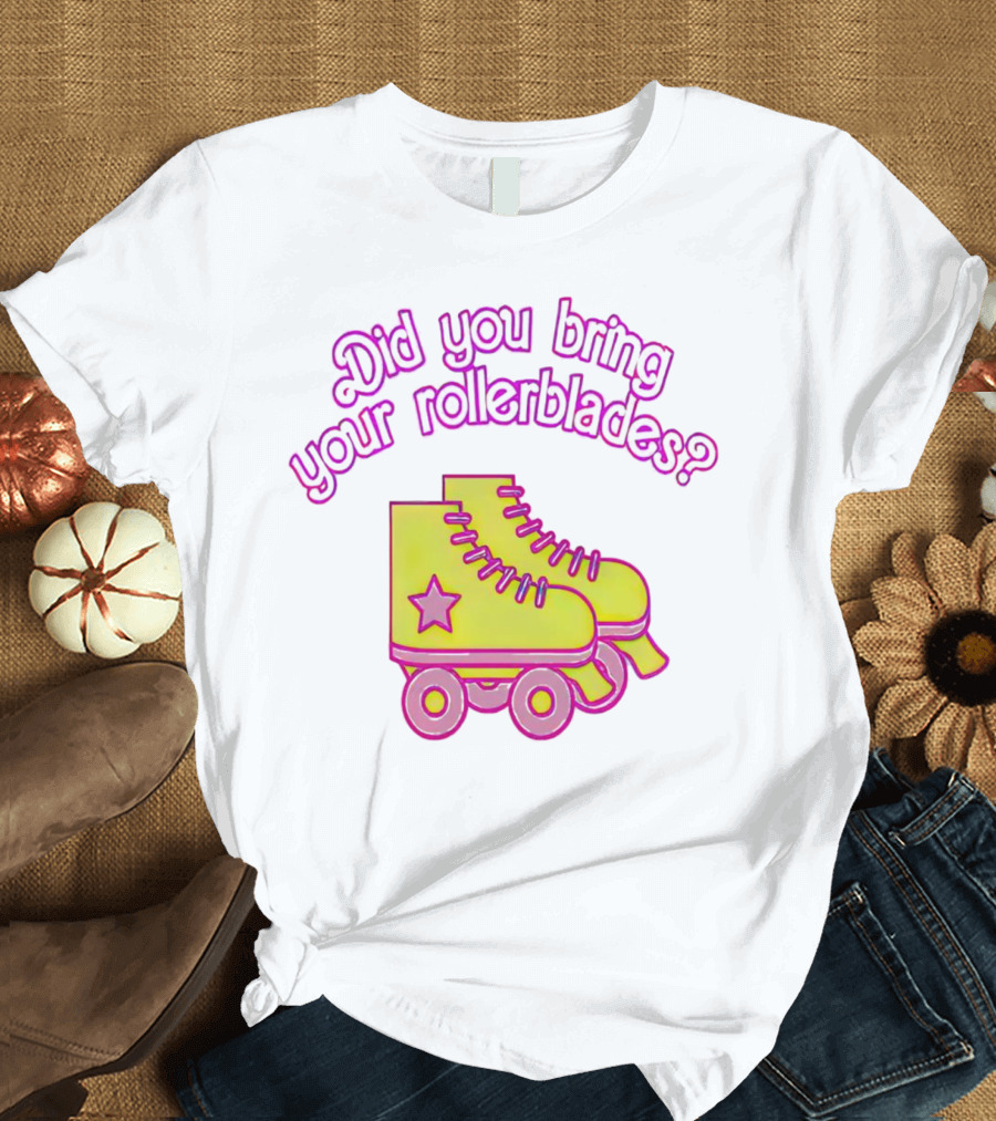 Did You Bring Your Rollerblades Retro Neon Yellow Pink Star Roller Skates T-Shirt
