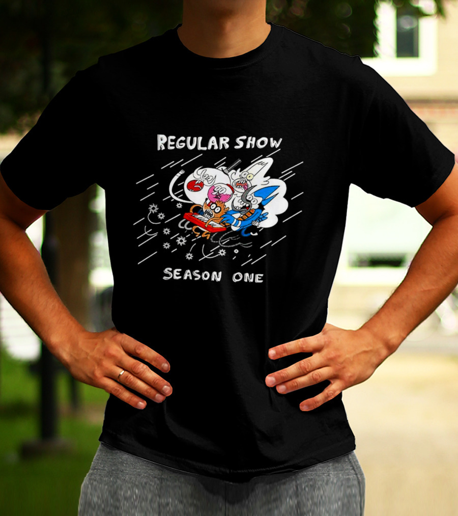 Regular Show Season One Animated Characters In Action T-Shirt