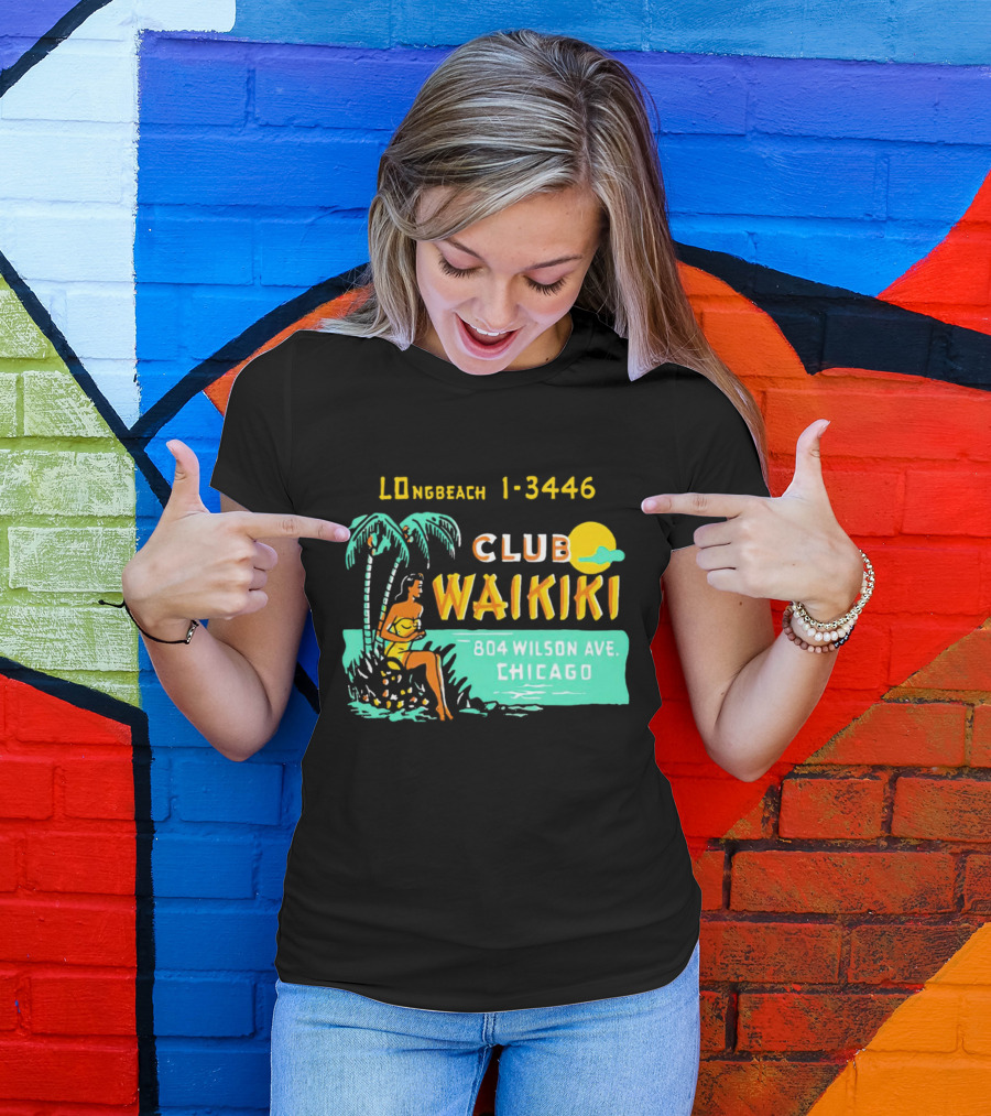 Club Waikiki 804 Wilson Ave Chicago Longbeach 1-3446 Vintage Tiki Bar T-Shirt