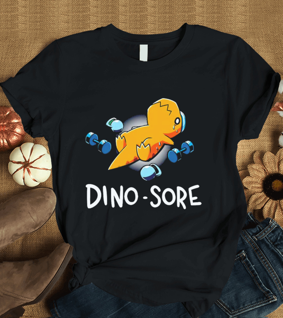 Elspeth Eastman Dino Sore Cute Tired Dinosaur With Weights T-Shirt