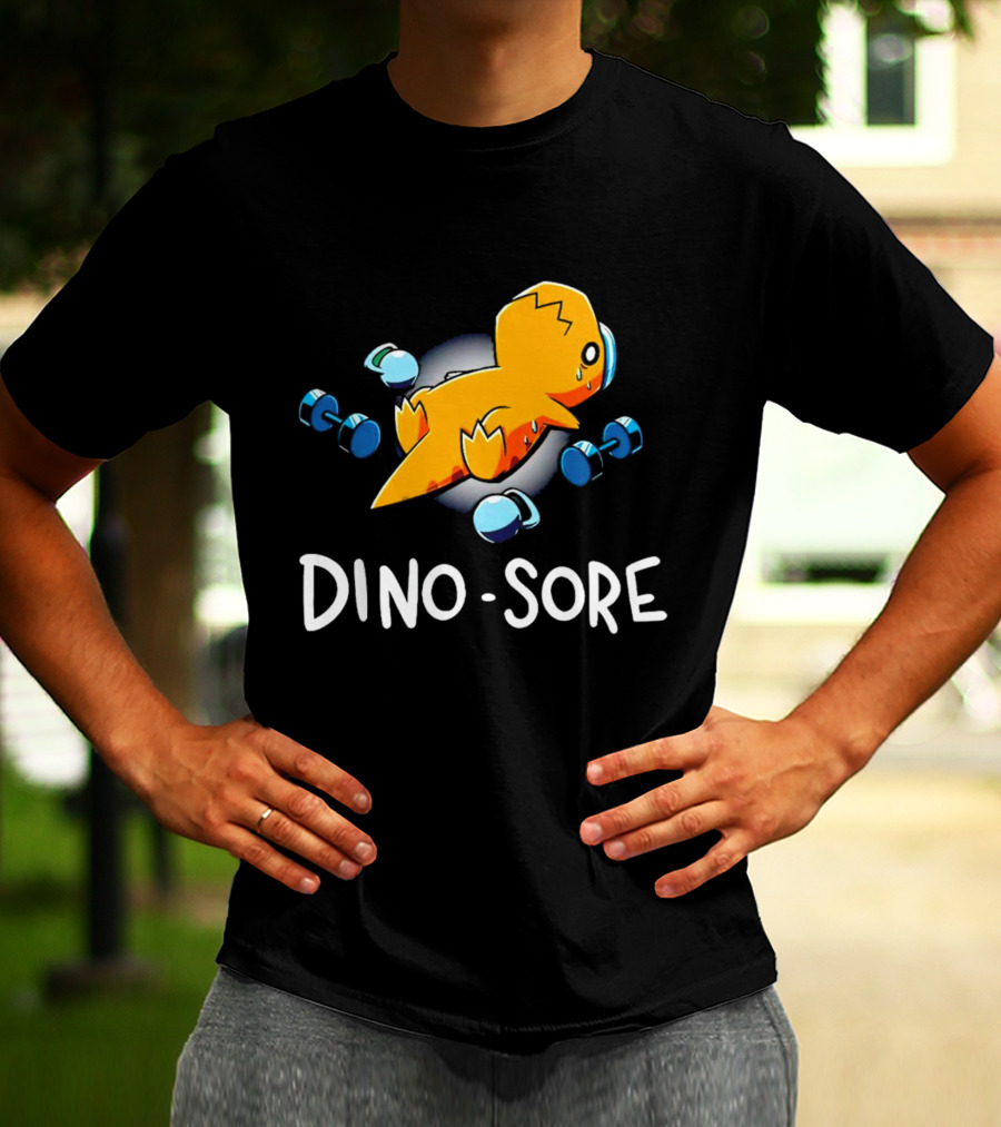 Elspeth Eastman Dino Sore Cute Tired Dinosaur With Weights T-Shirt