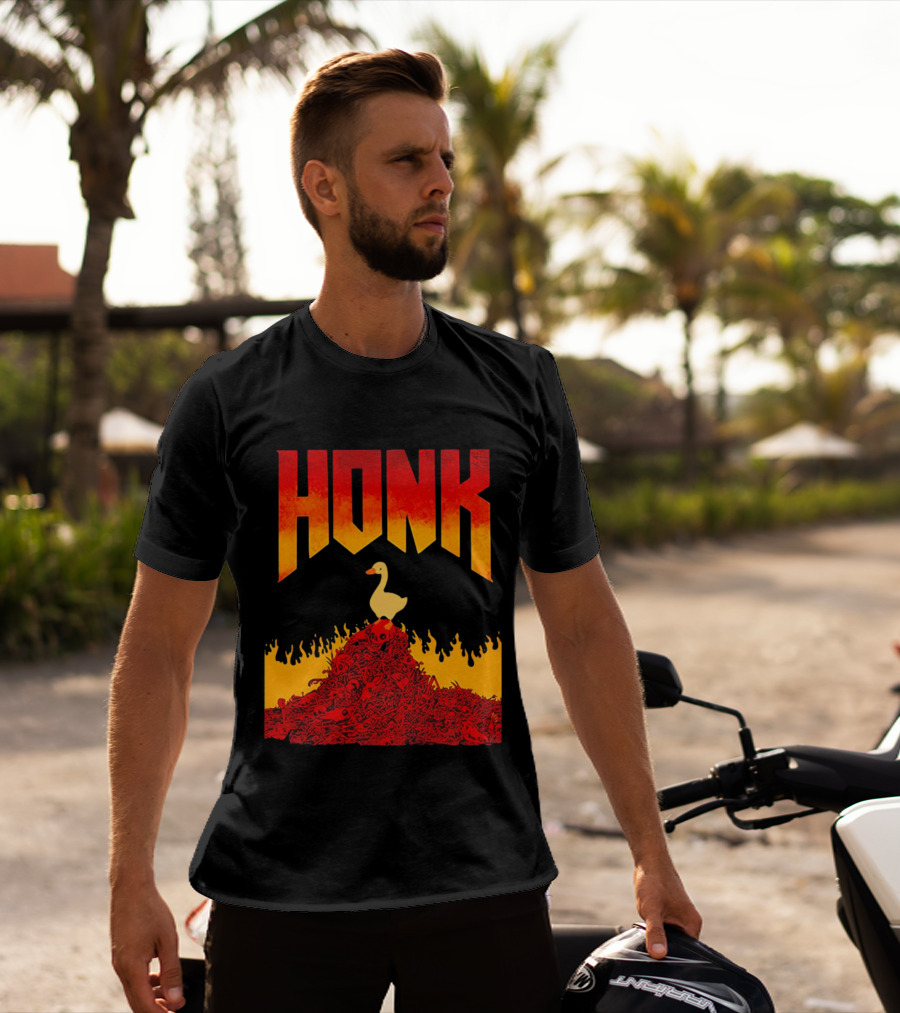 Honk Goose On Fiery Doom Inspired Mountain T-Shirt