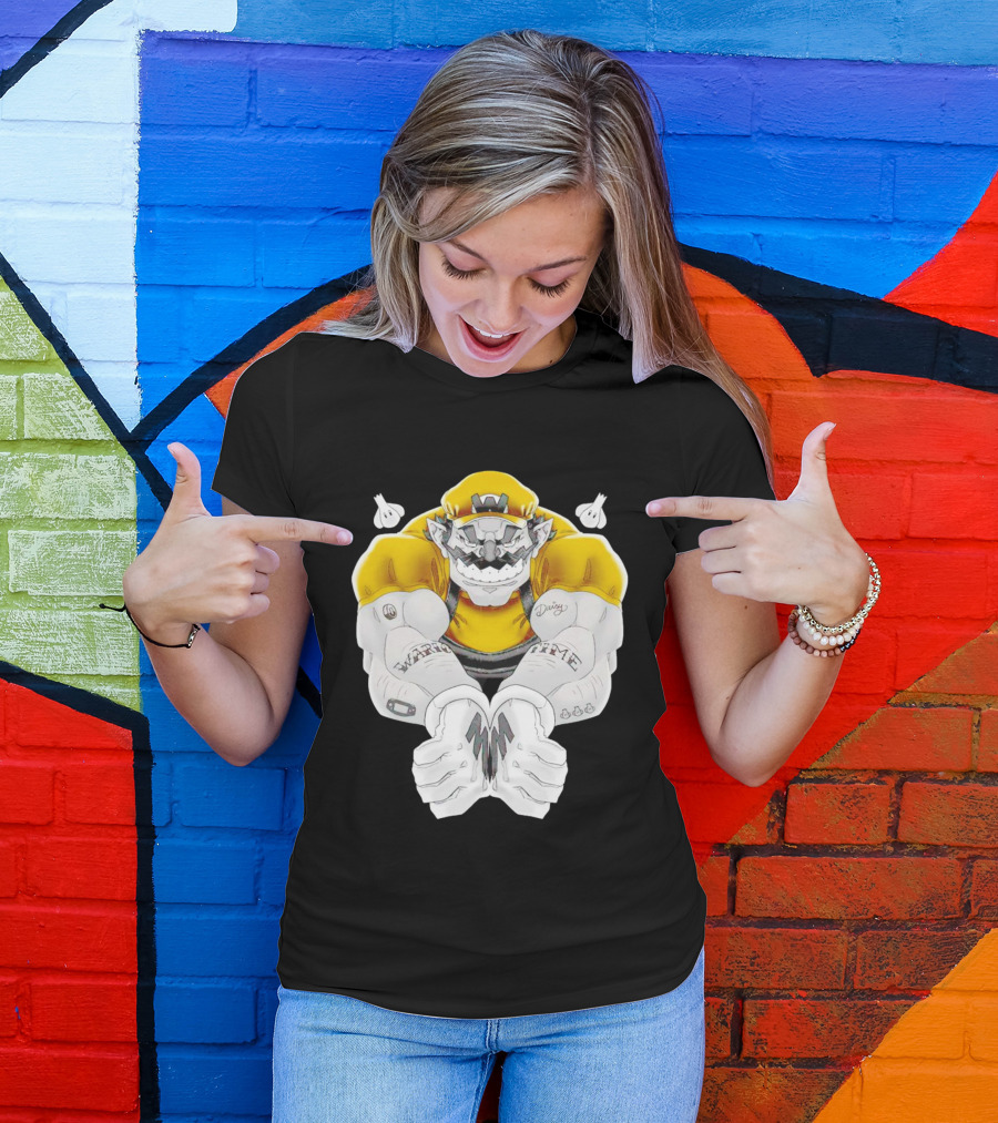 Wario Time Mario Daisy Tattoo With Yellow Cap And Muscle Pose T-Shirt