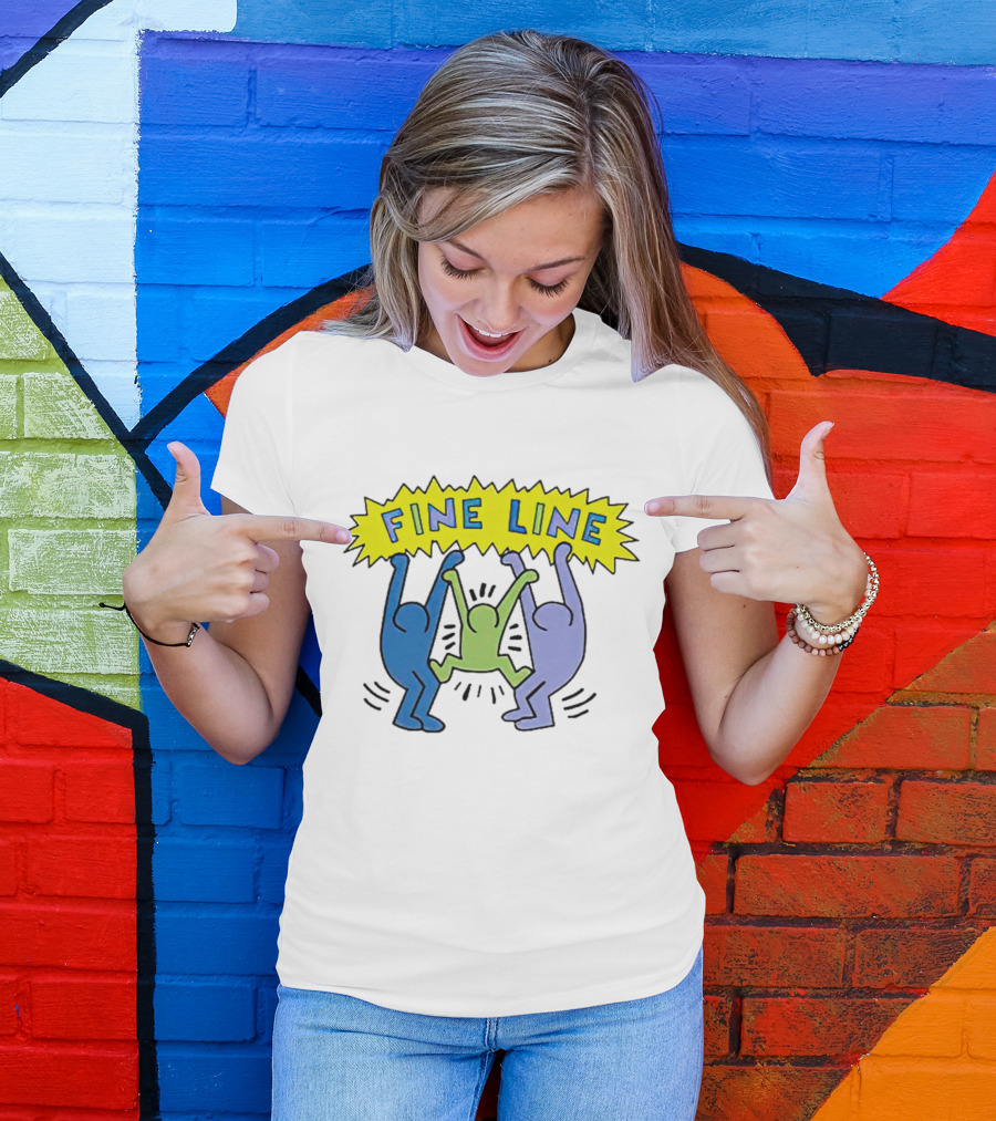 Fine Line Colorful Figures In Haring T-Shirt