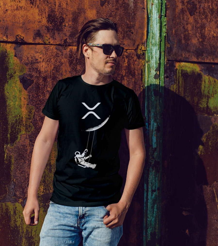 XRP Astronaut Swinging Under Crescent Moon T-Shirt