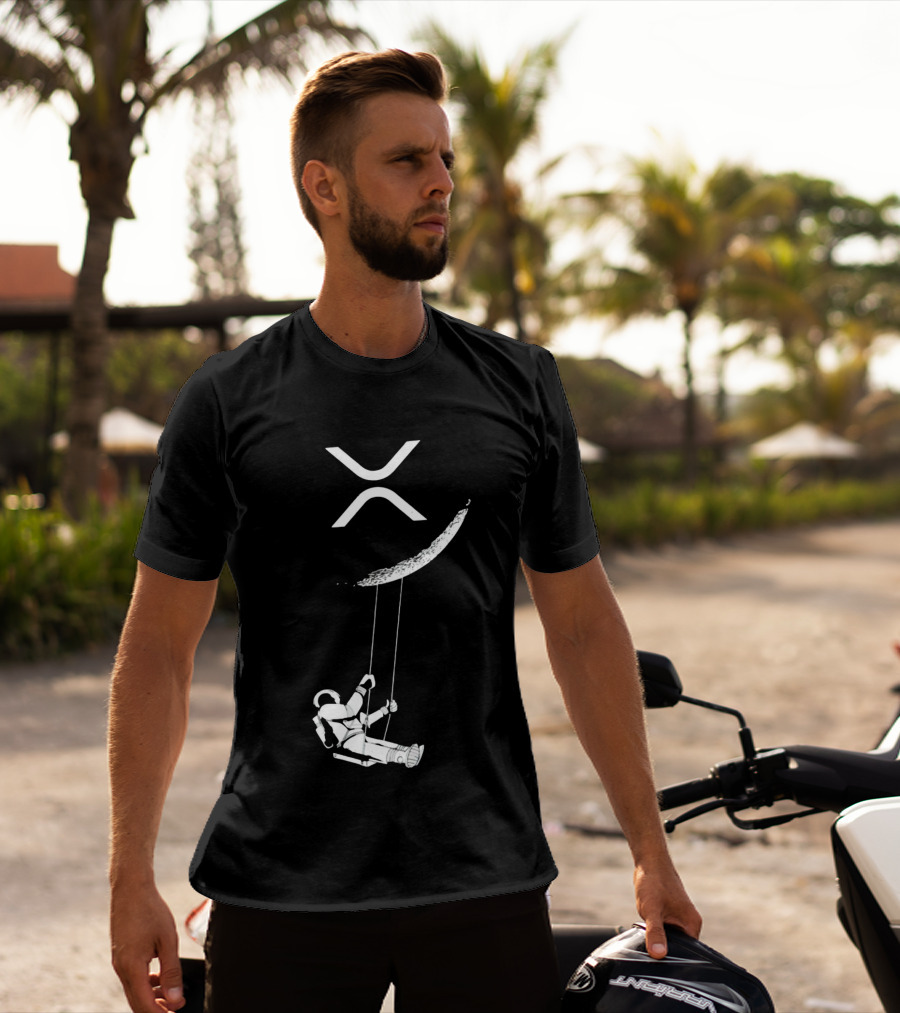 XRP Astronaut Swinging Under Crescent Moon T-Shirt