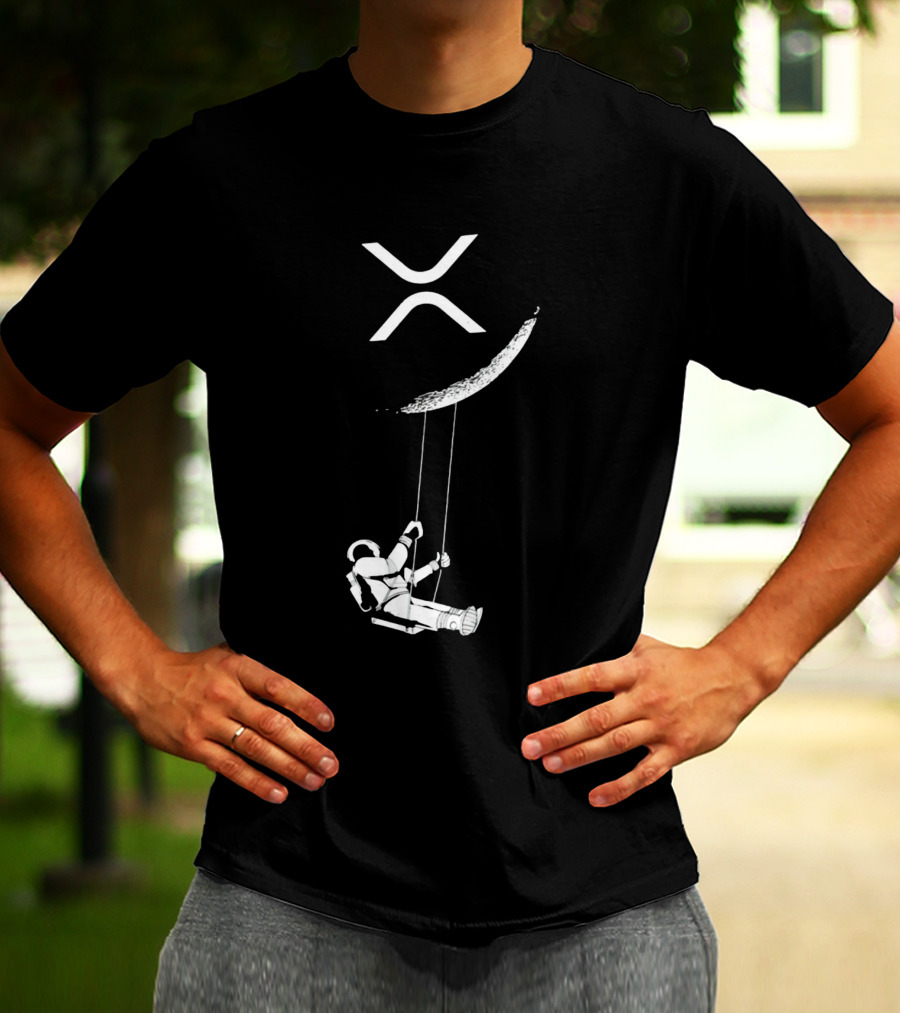 XRP Astronaut Swinging Under Crescent Moon T-Shirt