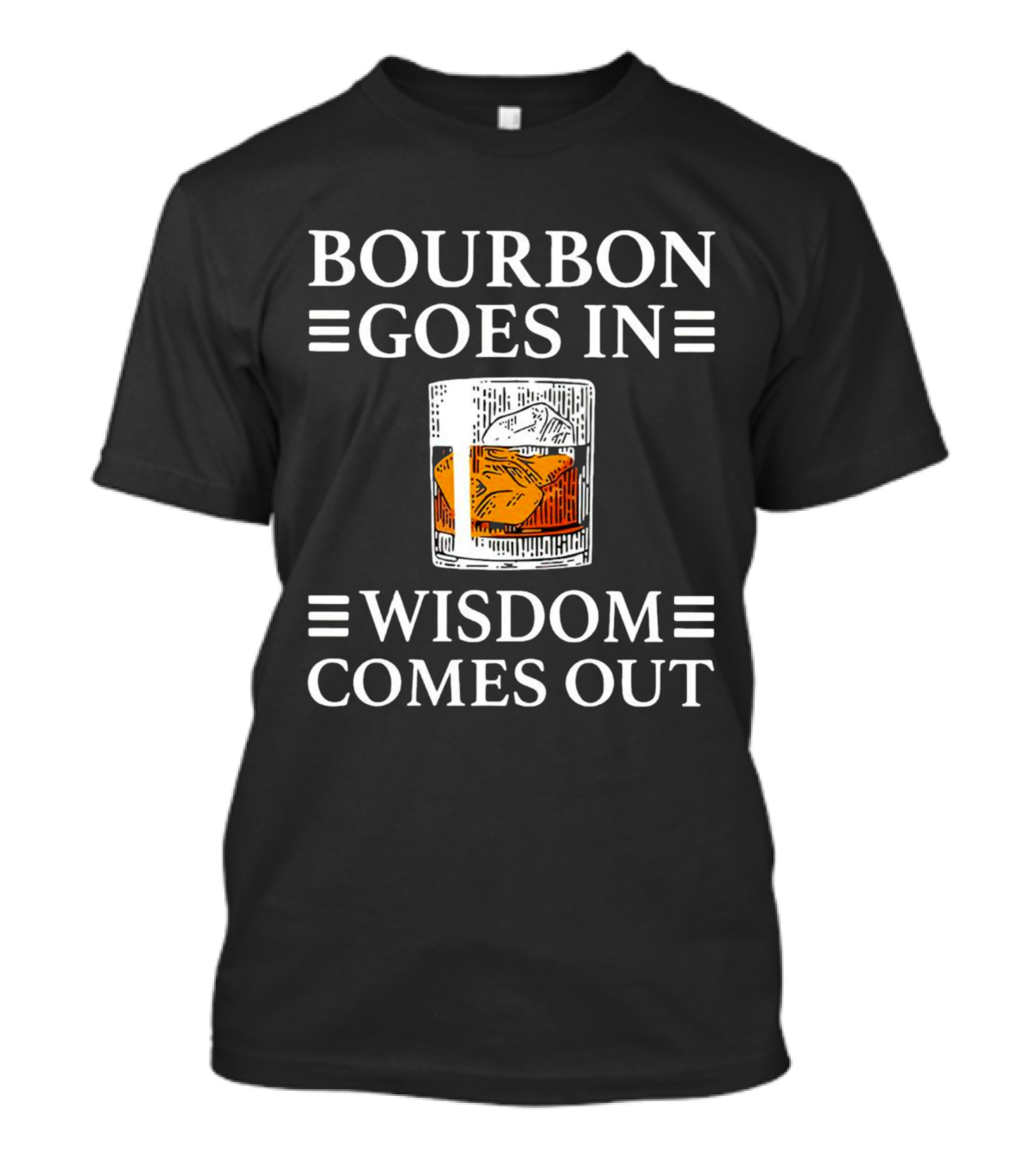 Bourbon Goes In Wisdom Comes Out Whiskey Glass Ice Cube T-Shirt